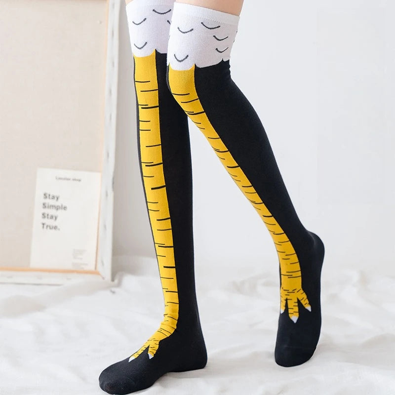 Women's Funny Chicken Feet Over-Knee Stockings Ostrich Print Novelty Knee Stockings Babs