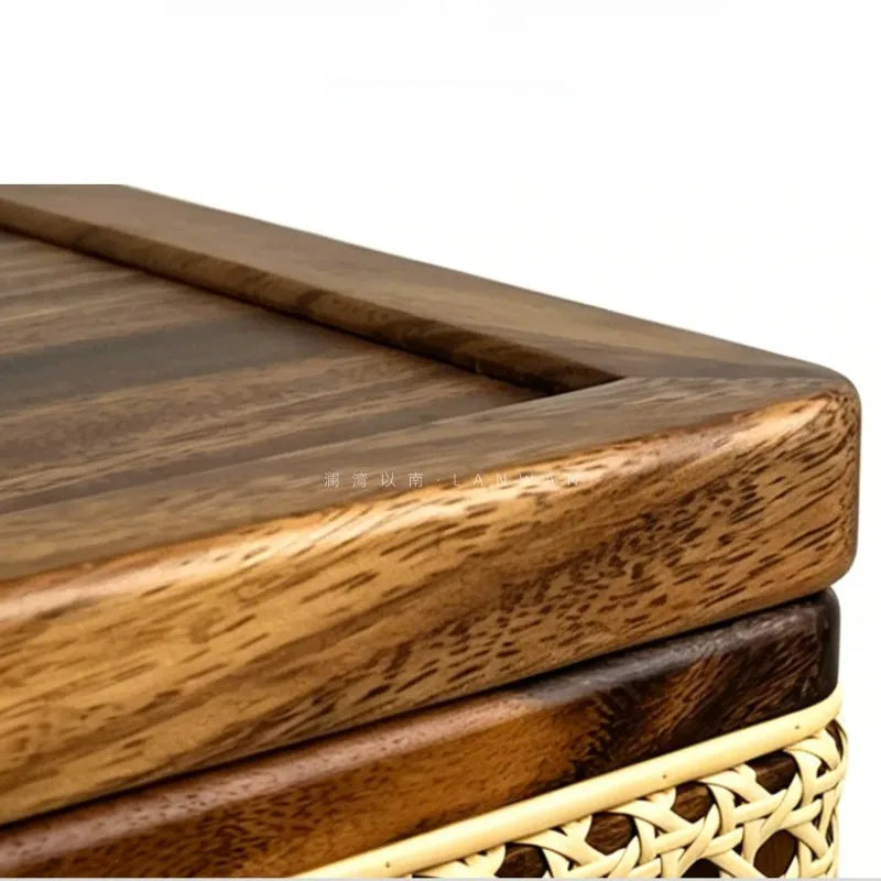 Modern Rattan Side Table – Walnut Wood, 40x40x43.5cm Rattan Side Table Babs