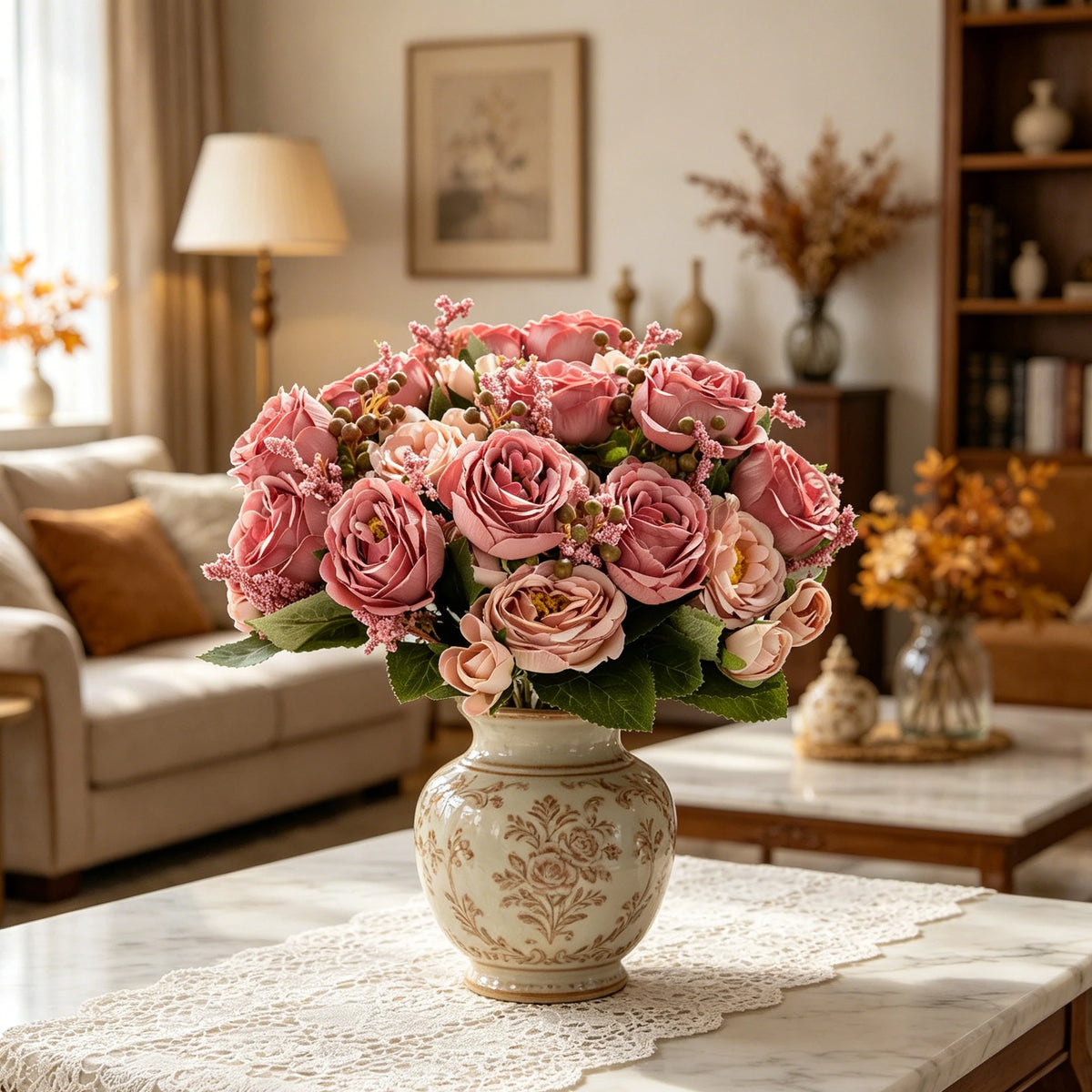 Silk Artificial Peony Rose Bouquet – Wedding & Home Decor Artificial Flower Bouquet Babs