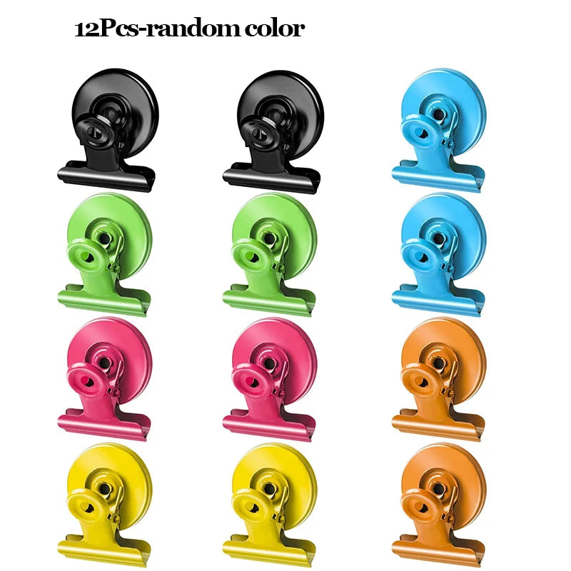 12Pcs Round Magnetic Clips – Heavy Duty Whiteboard Magnets Magnetic Clips Babs 12Pcs-Random color