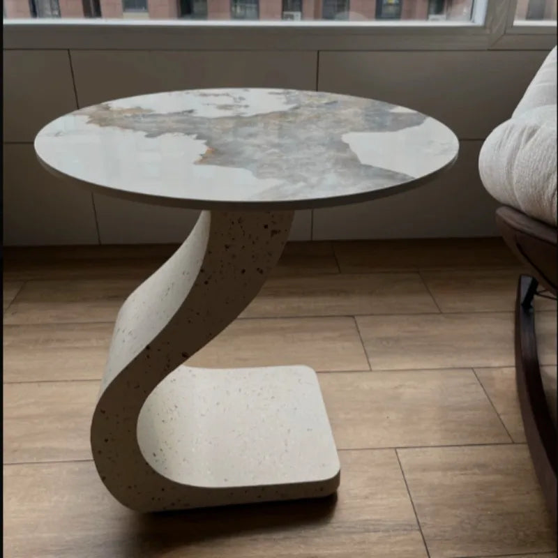 Modern Round Side Table – Rock Slab Top & Iron Frame, 50×55cm Round Side Table Babs