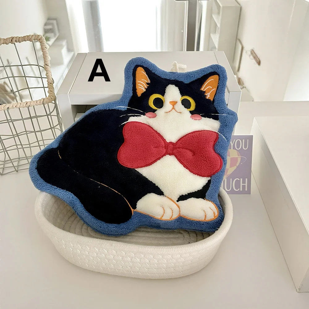 Cat Hand Towels – Microfiber Coral Fleece with Hanging Loop Microfiber Hand Towel Babs A