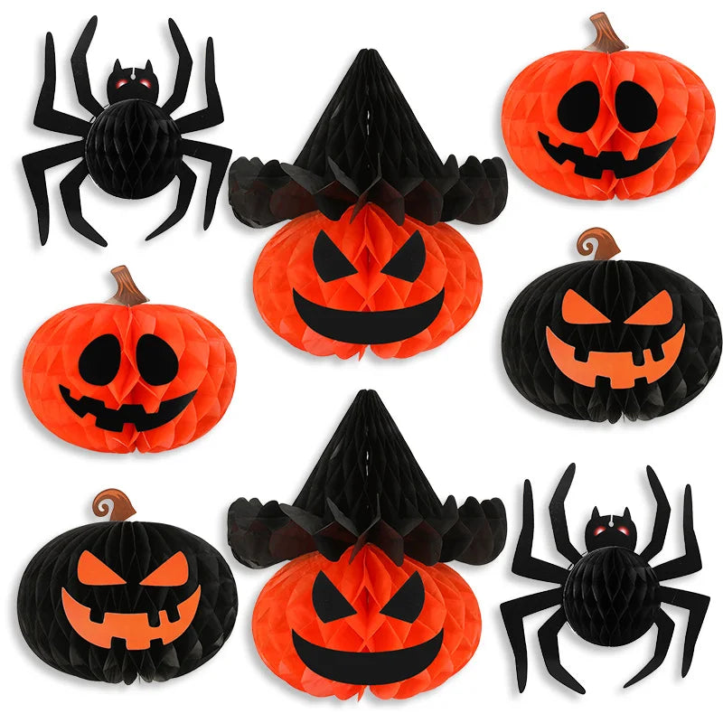 Halloween Honeycomb Ball Decorations – Spider & Pumpkin Lanterns Halloween Paper Decoration Babs