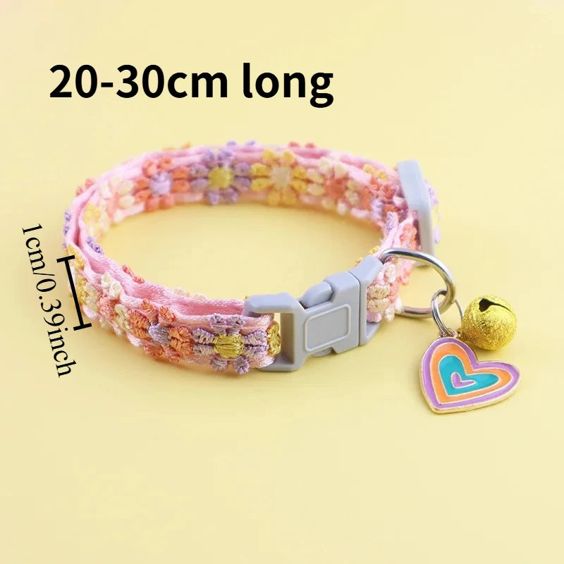 Adjustable Cat Collar – Lace Flower, Bell & Alloy Pendant Pet Collar Babs Orange Purple