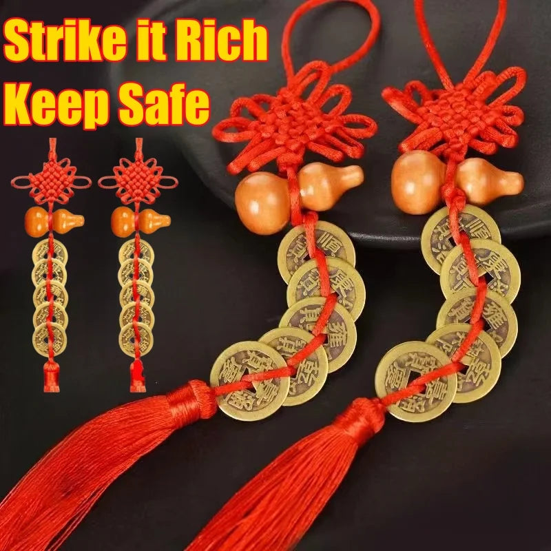Feng Shui Coins Red Endless Knot Lucky Home & Car Ornament Lucky Hanging Ornament Babs