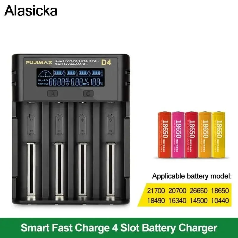 Alasicka 18650 4-Slot LCD Fast Battery Charger | Li-ion & NiMH Battery Charger Babs