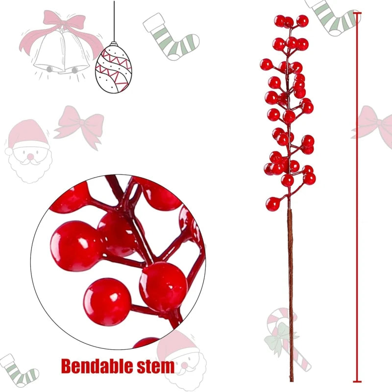 Artificial Holly Berry Branches 5/10 Pcs – Christmas Home Decor Artificial Holiday Branches Babs Red 5 pcs