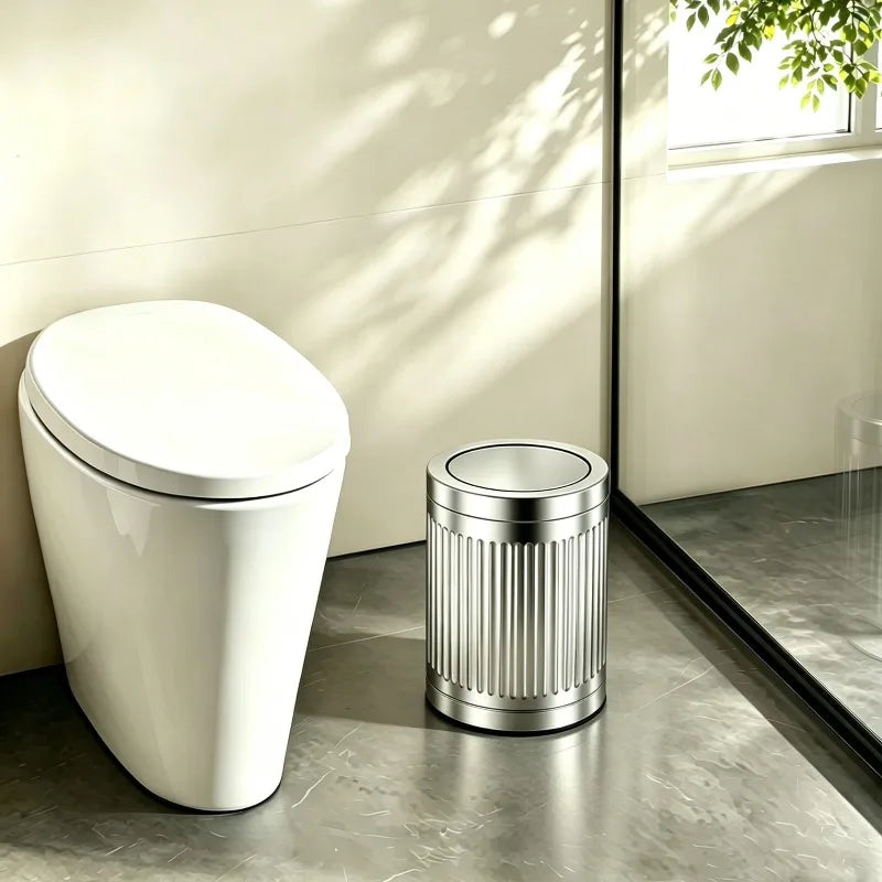 Stainless Steel Flip Lid Trash Can – Large Round Kitchen Bin Flip Lid Trash Can Babs