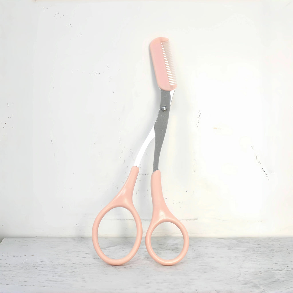 Pink Eyebrow Scissors with Built-In Comb | Precise Grooming Eyebrow Grooming Scissors Babs