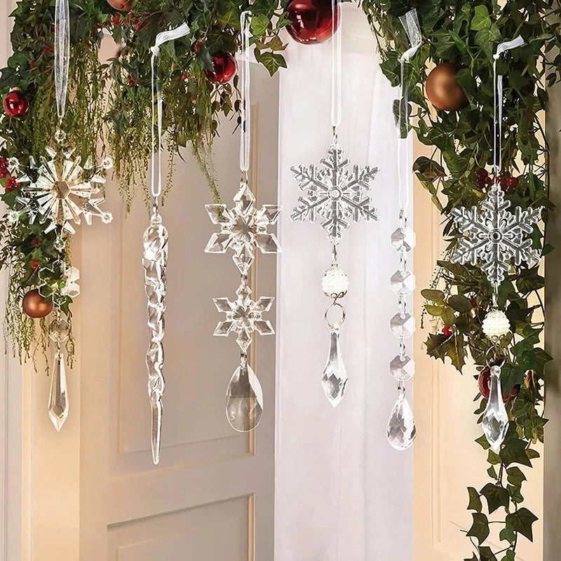 Acrylic Snowflake Christmas Ornaments – 5/10Pcs Ice Pendants Christmas Tree Ornaments Babs