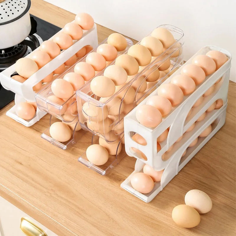 Automatic Rolling Egg Dispenser Tray – 20 or 30 Egg Organizer Egg Storage Organizer Babs