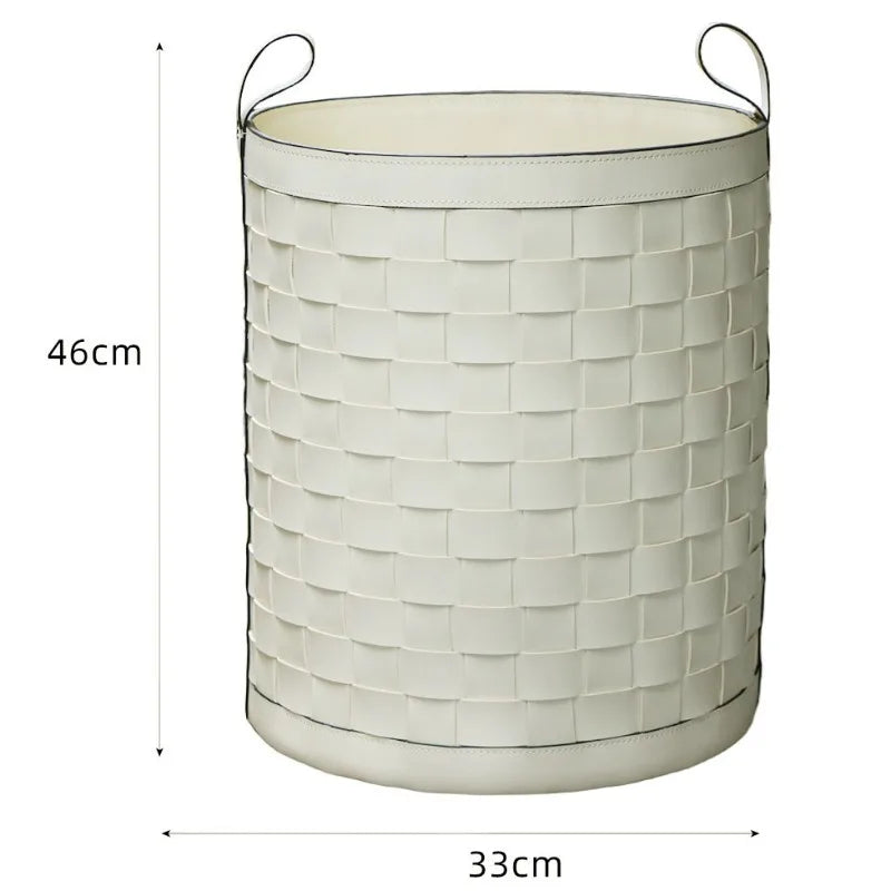 Luxury Leather Woven Storage Basket & Laundry Hamper Storage Basket Hamper Babs White