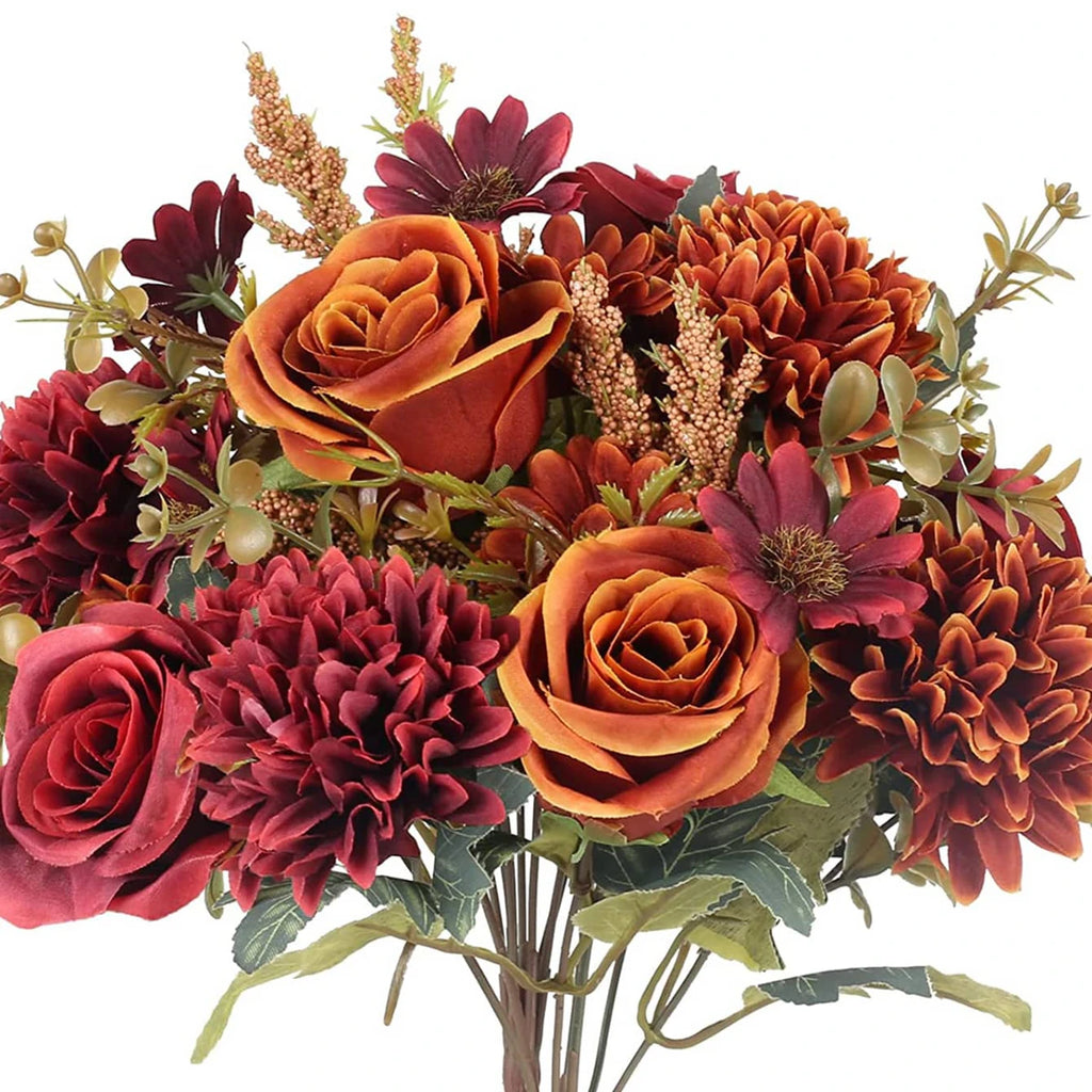 Artificial Silk Flower Bouquet – Roses, Daisies & Chrysanthemums Artificial Flower Bouquet Babs orange