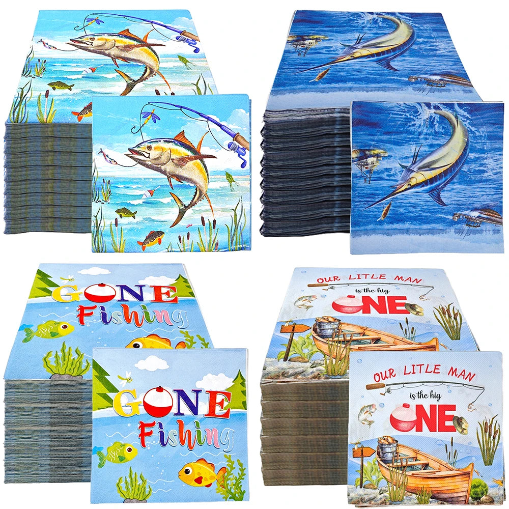Gone Fishing Party Napkins | Fisherman Theme 20/40/60pc Disposable Party Napkins Babs