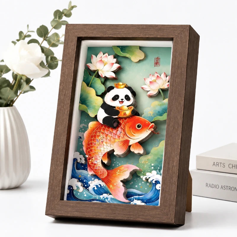 Giant Panda 3D Paper-Cut Craft Frame | Chinese Desktop Decor 3D Paper-Cut Frame Babs