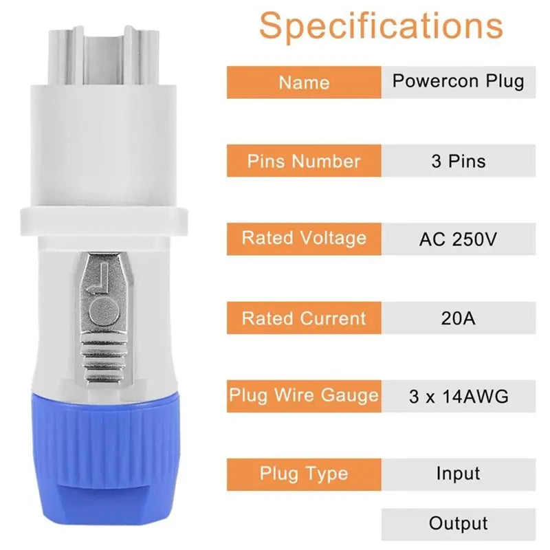 PowerCon 3-Pin Panel Mount Connector AC 250V 20A | 8-Pack Power Cable Connector Babs