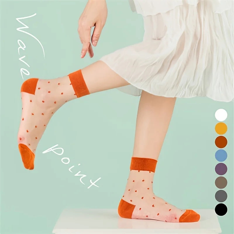 5 Pairs Women's Breathable Dotted Nylon Socks – Candy Colors Women's Fashion Socks Babs