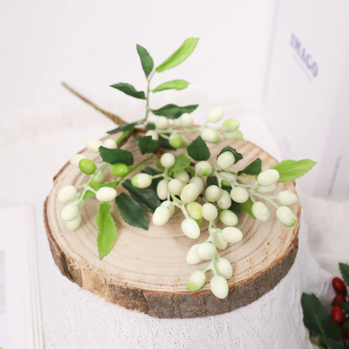 Berry Artificial Flower Branches – Christmas & Wedding Decor Artificial Flower Branch Babs White Pink