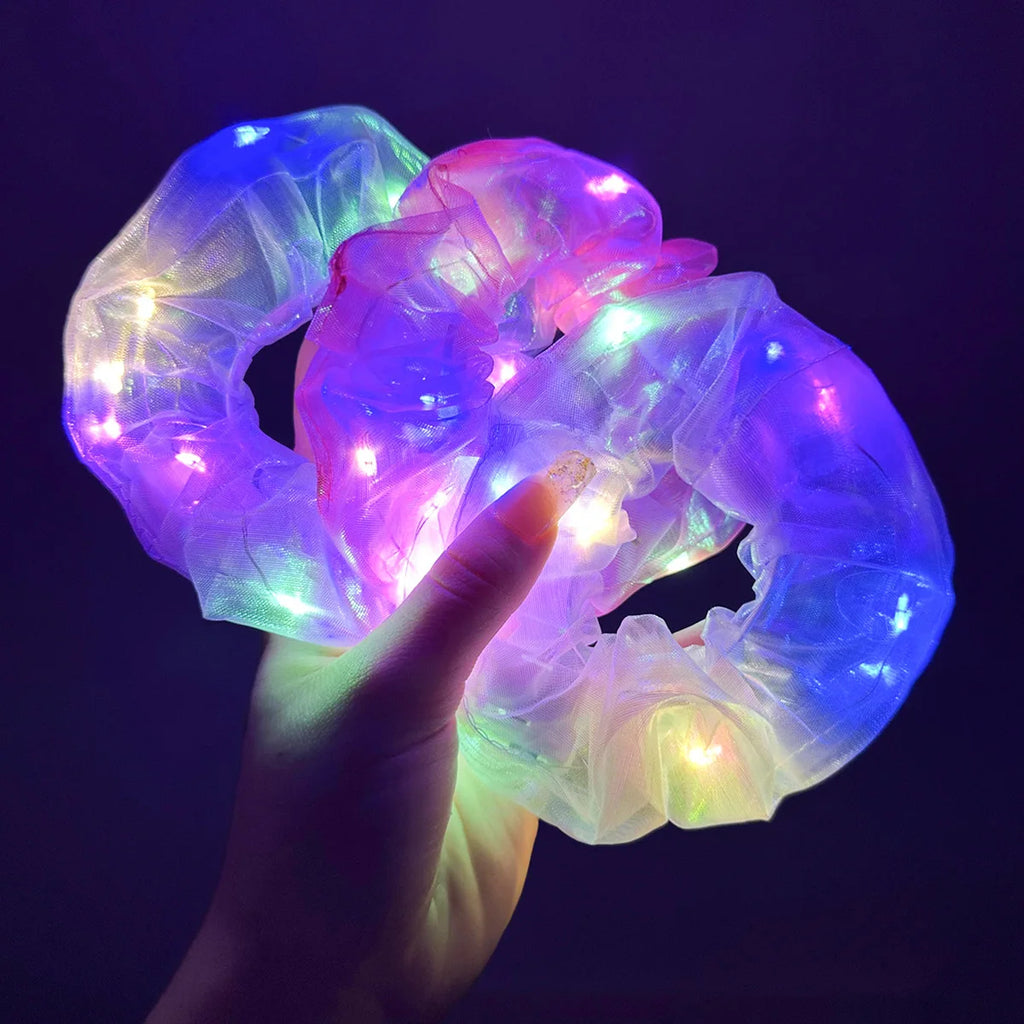 10pcs LED Light Up Scrunchies – Glow in the Dark Hair Ties LED Hair Scrunchies Babs