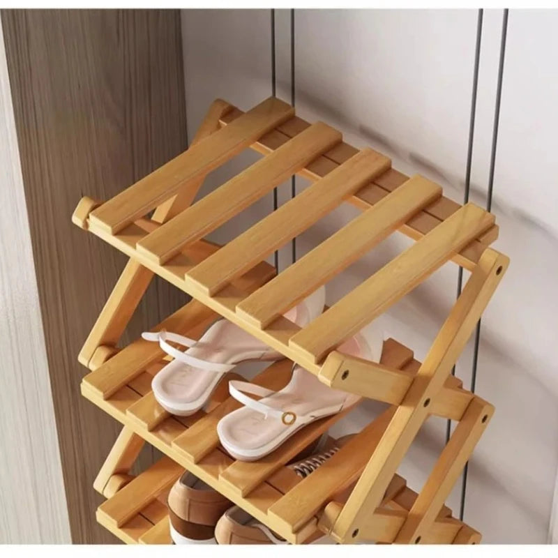 Bamboo Vertical Shoe Rack 4/8/9 Tier – Foldable, No Assembly Foldable Shoe Rack Babs