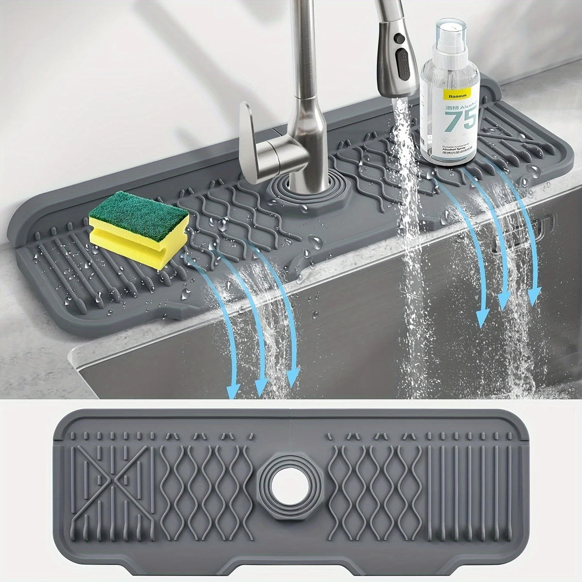 Silicone Faucet Splash Guard & Sink Drip Catcher Tray Mat Sink Splash Guard Babs