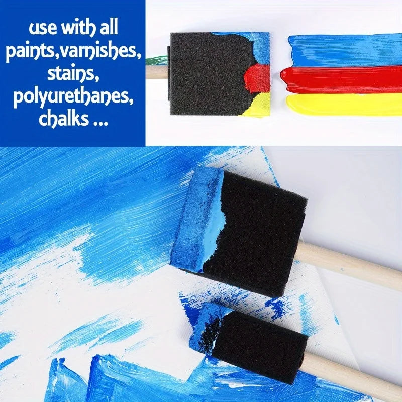 Assorted Foam Brush Set – Wood Handle for Acrylics & Crafts Foam Paint Brush Set Babs