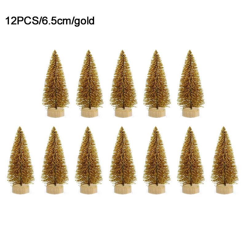 12pcs Mini Sisal Christmas Trees – DIY Holiday Table Decor Christmas Tree Decor Babs 6.5cm-gold as picture