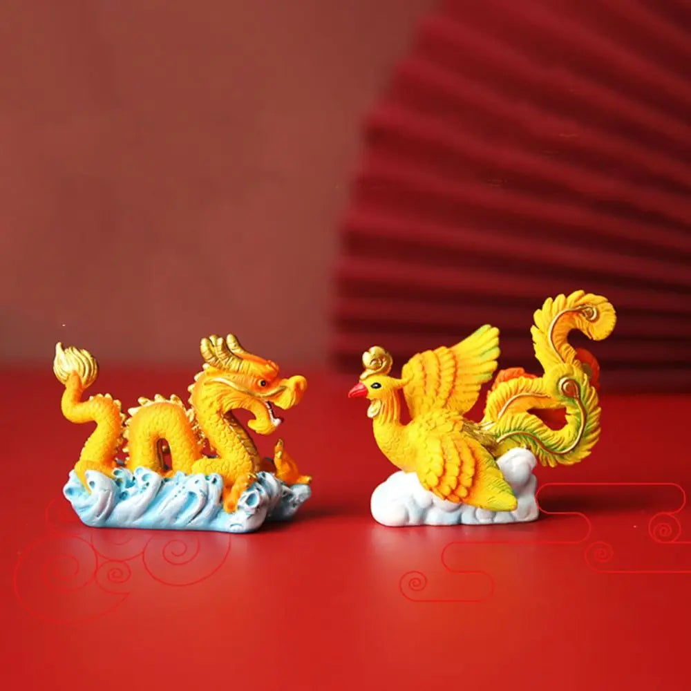 Resin Dragon & Phoenix Ornament – Chinese New Year Cake Decor Resin Figurine Babs