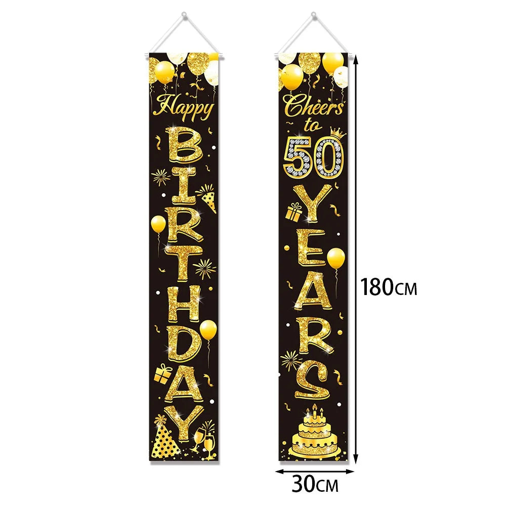 50th Birthday Party Decorations – Black & Gold Tableware Set Party Tableware Set Babs door hanging