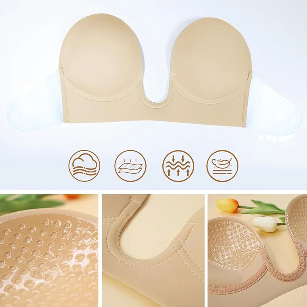 Women's Adhesive Push Up Bra – Backless Strapless Silicone Adhesive Silicone Bra Babs