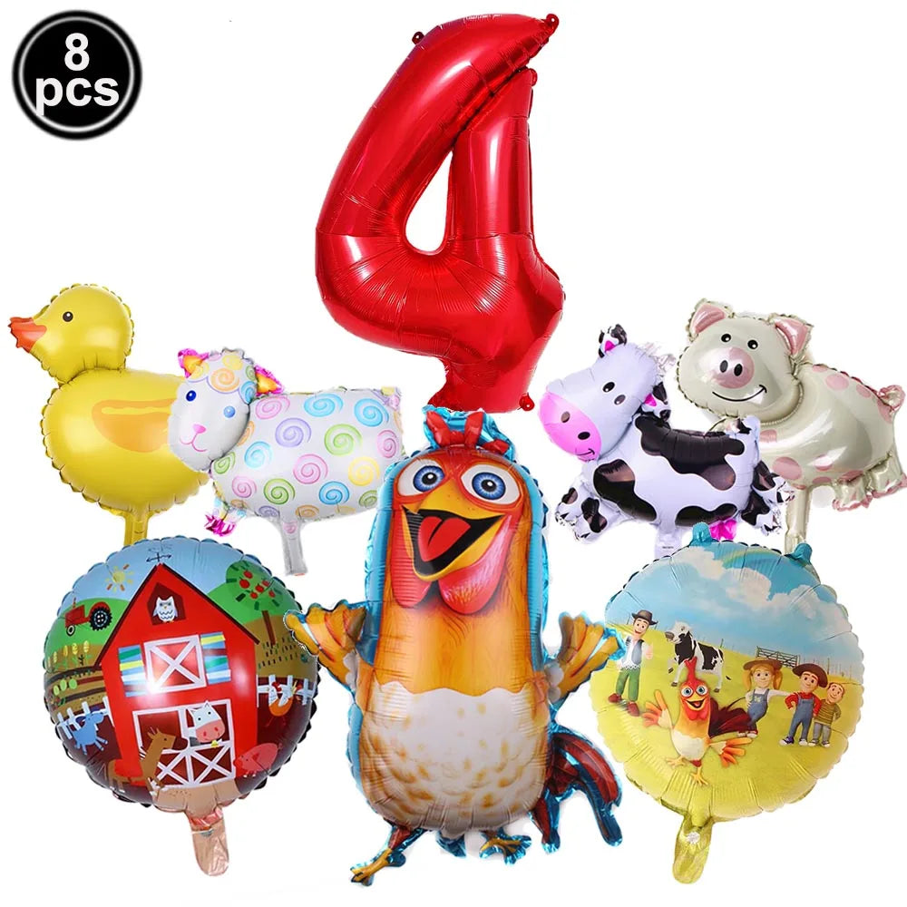 Farm Animal Foil Balloons Set – Cow Sheep Duck Pig Party Decor Party Balloons Set Babs iridescent As show