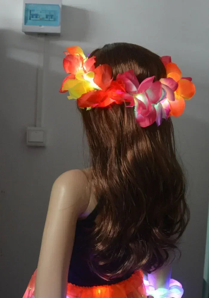 Light Up Hawaiian Flower Lei Necklace | Luau Glow Party Glow Party Necklace Babs 1pcs colors wreath