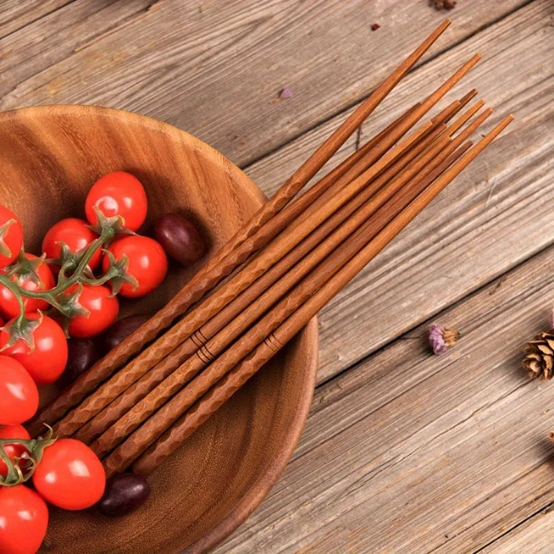 5 Pairs Japanese Hand-Carved Ironwood Chopsticks | Non-Slip Wooden Chopsticks Babs