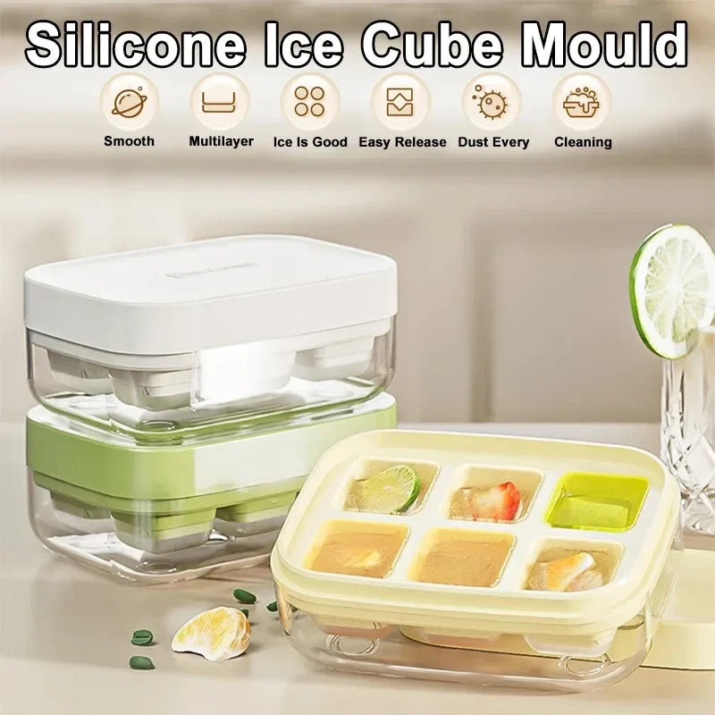 6-Grid Silicone Ice Cube Mold with Cover – Food Grade Tray Silicone Ice Tray Babs