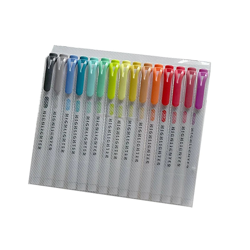 15-Color Double-Headed Pastel Highlighter Pen Set | HUXUAN Highlighter Pen Set Babs StyleA