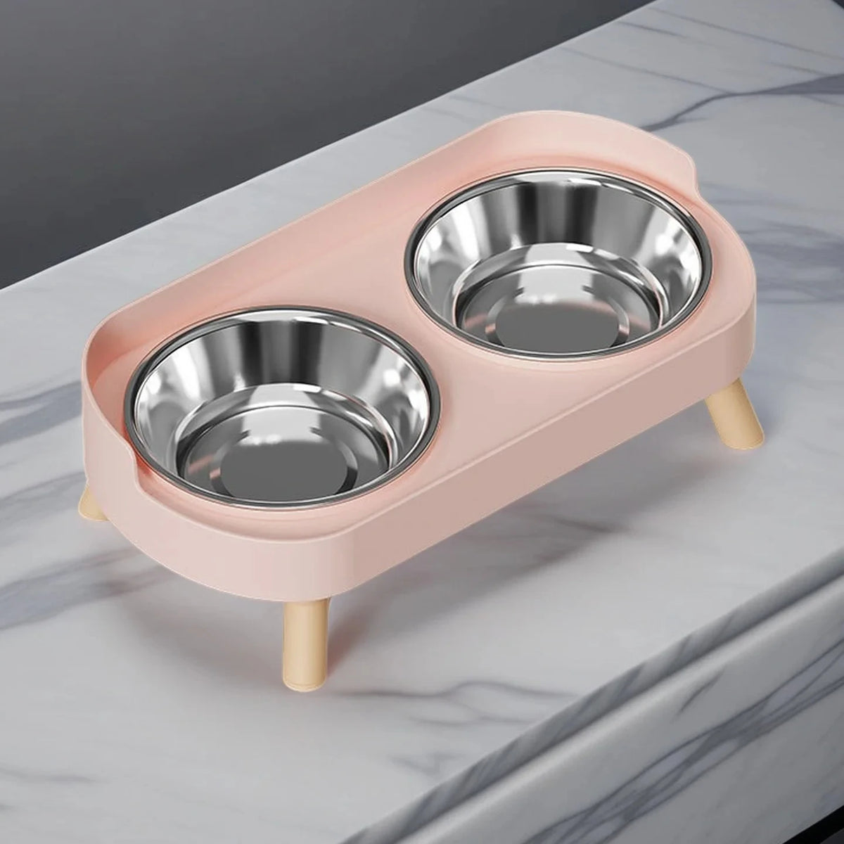 Elevated Dog Feeder with 2 Stainless Steel Bowls – Multicolour Elevated Pet Feeder Babs Pink Stainless
