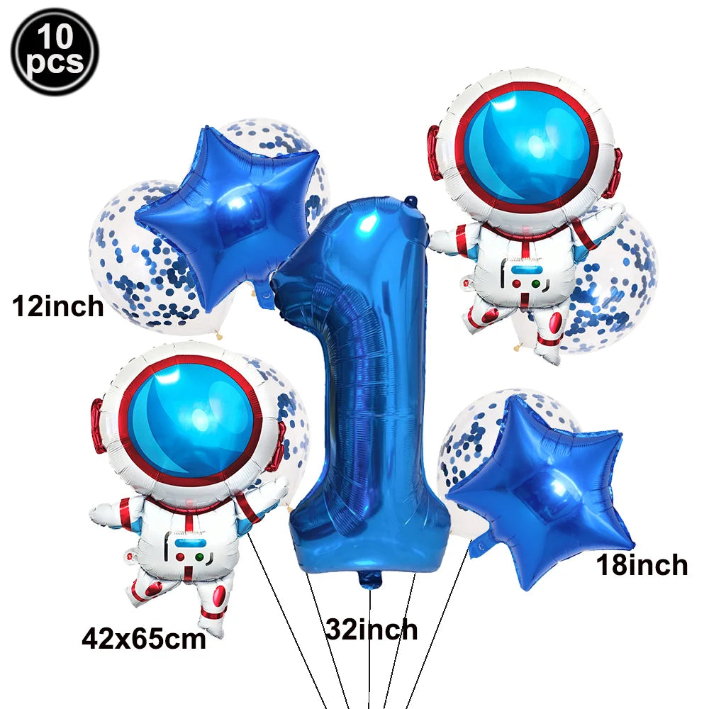 Space Theme Birthday Balloon Set – Astronaut Rocket 32" Numbers Party Balloon Set Babs A-1 As pictures show