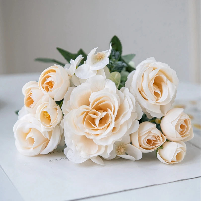 Silk Rose Artificial Flower Bouquet – Wedding & Home Décor Artificial Flower Bouquet Babs WHITE 1 pc