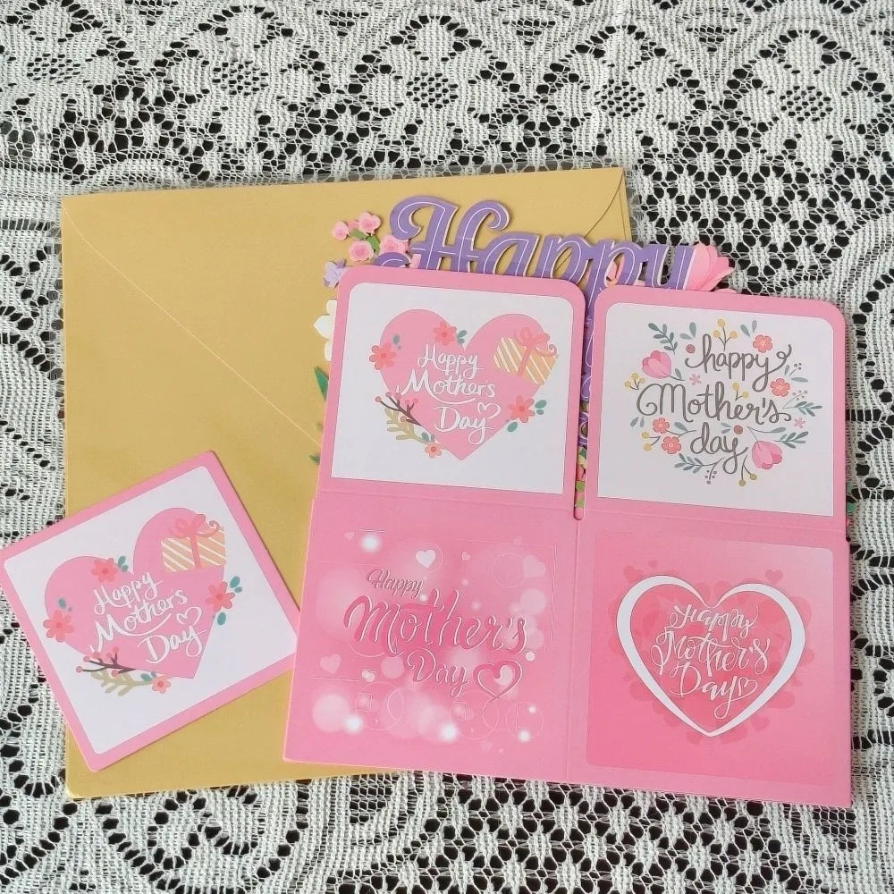 Floral Bouquet Mother's Day Card – Cardstock Thank You Postcard Greeting Card Babs Pink