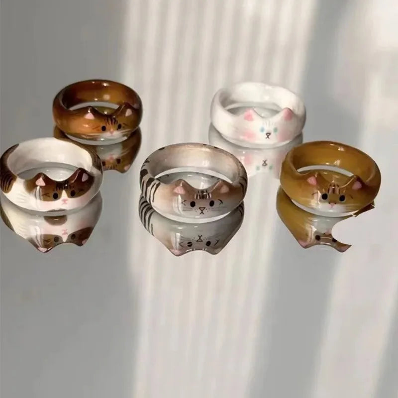 Cute Cartoon Cat Clay Ring – Versatile Animal Ring for Women Fashion Ring Babs