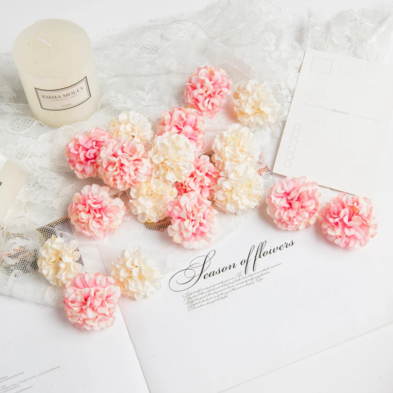 50Pcs Silk Carnation Flower Heads for Wedding & DIY Décor Artificial Flower Heads Babs