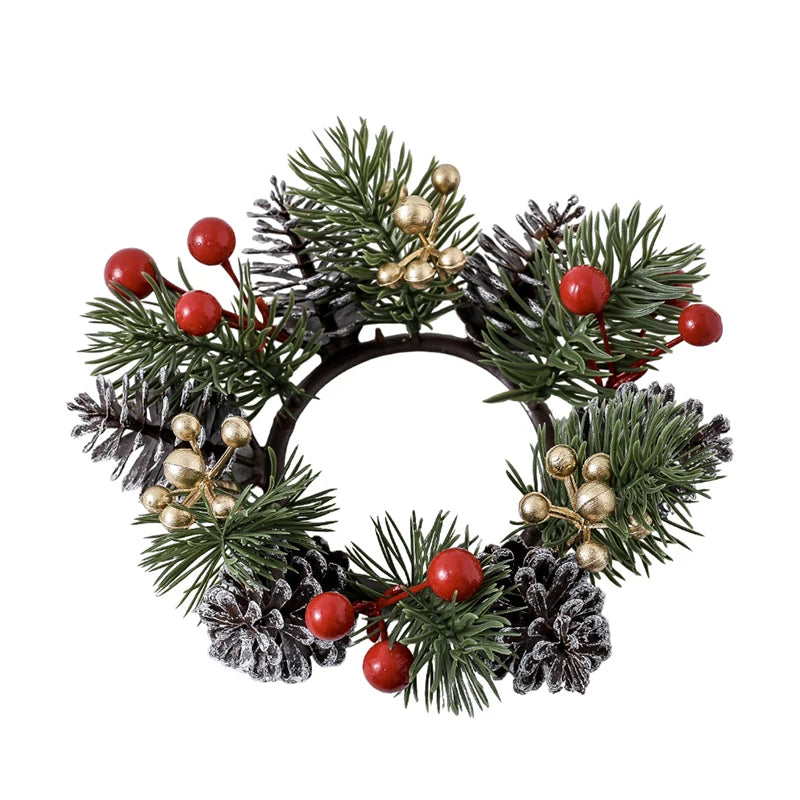 Christmas Candle Ring – Pine, Pinecone & Berry Wreath Décor Christmas Candle Ring Babs Red