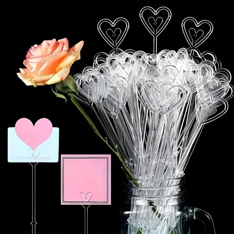 80pcs Heart-Shaped Plastic Flower Card Holders – Bouquets Floral Card Holders Babs