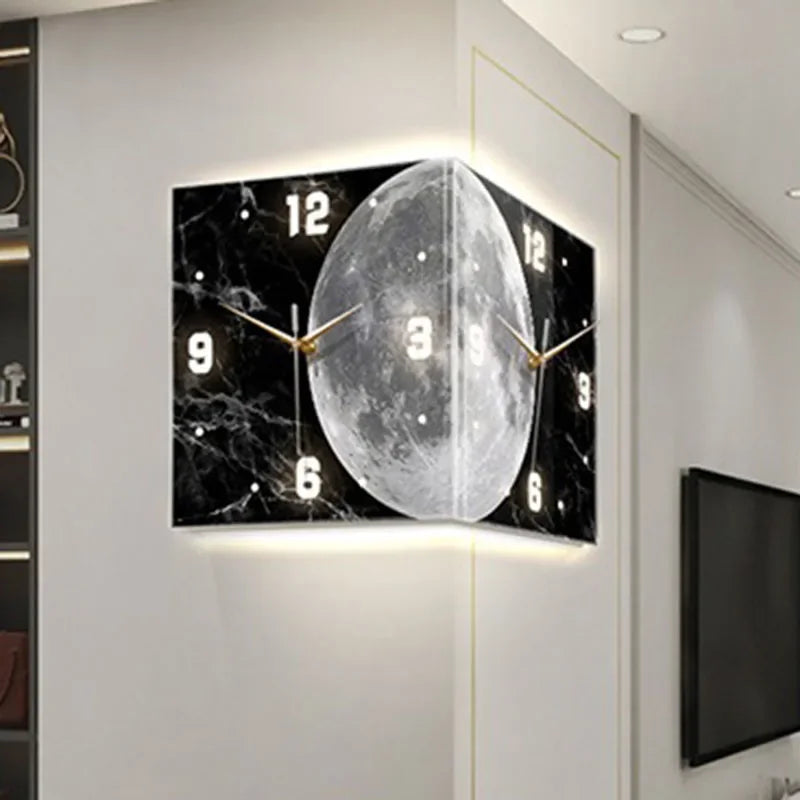 Oeny Double-Sided LED Corner Wall Clock | Acrylic Mural LED Corner Wall Clock Babs Style C-Plug in 30X30X30CM