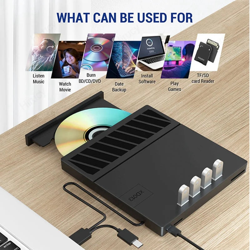 USB 3.0 Type-C External Blu-Ray Drive – CD DVD BD-RW Burner External Optical Drive Babs