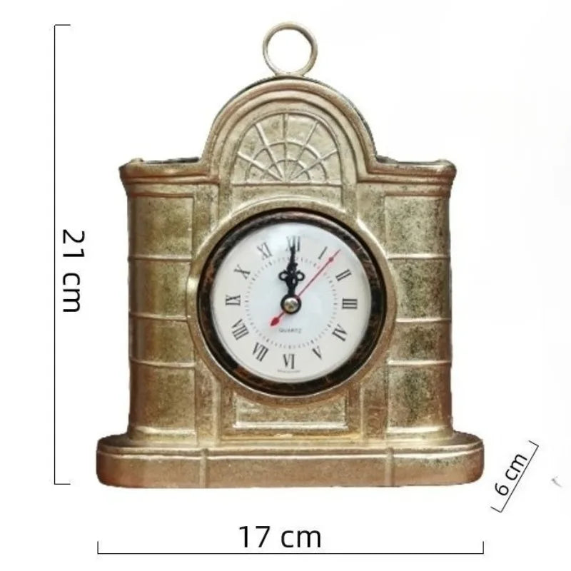 Retro Gold Desk Clock – Antique Quartz Table Clock for Home Decorative Desk Clock Babs Style A