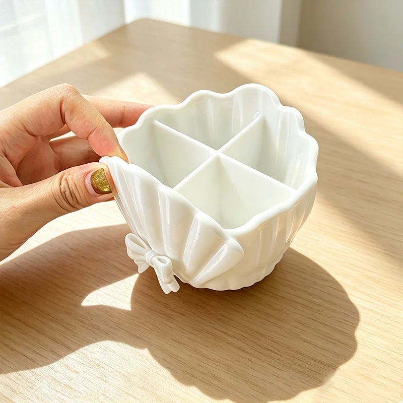 Shell Bowknot 4-Grid Desktop Organizer | Bathroom Makeup Storage Desktop Storage Organizer Babs