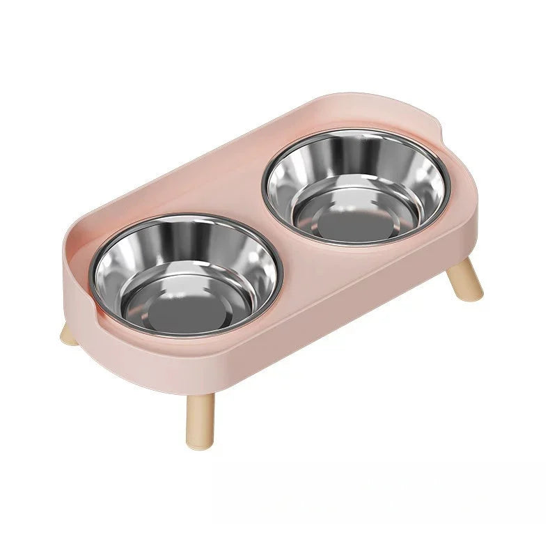 Tilted Elevated Pet Bowls – Stainless Steel Cat & Dog Set Elevated Pet Bowl Set Babs Pink