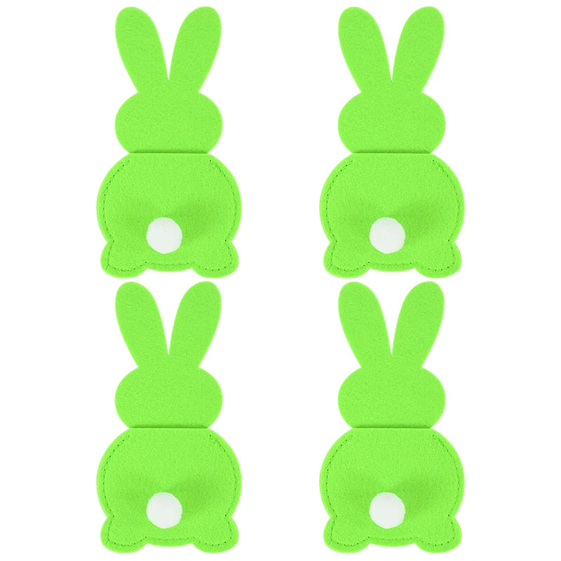 4pcs Easter Felt Rabbit Cutlery Holder Bags | Party Tableware Cutlery Holder Bags Babs Green