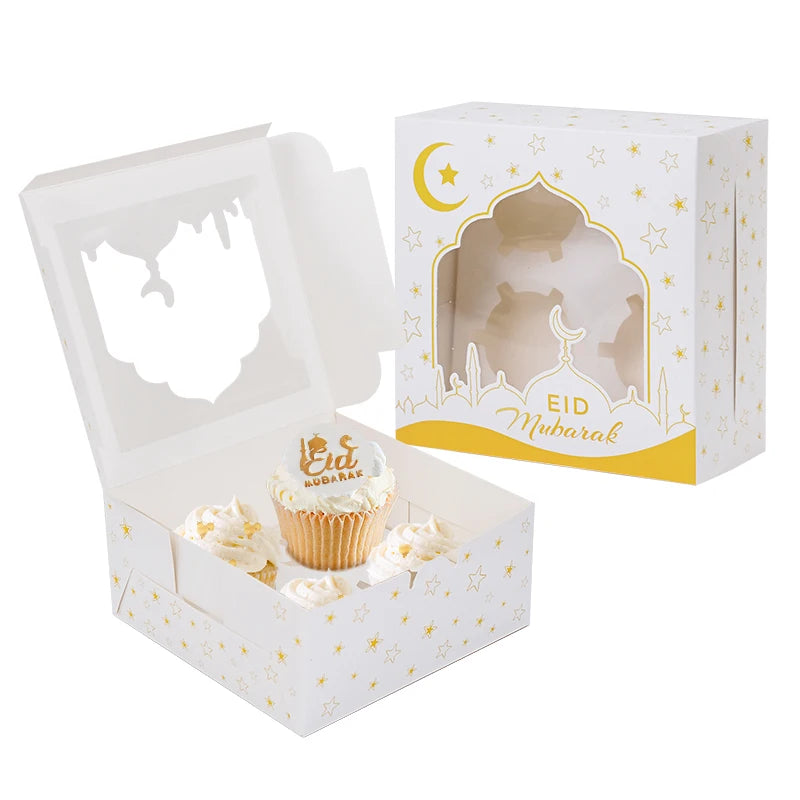 Eid Mubarak Cupcake Gift Boxes – Ramadan Kareem Party Decor Holiday Gift Boxes Babs